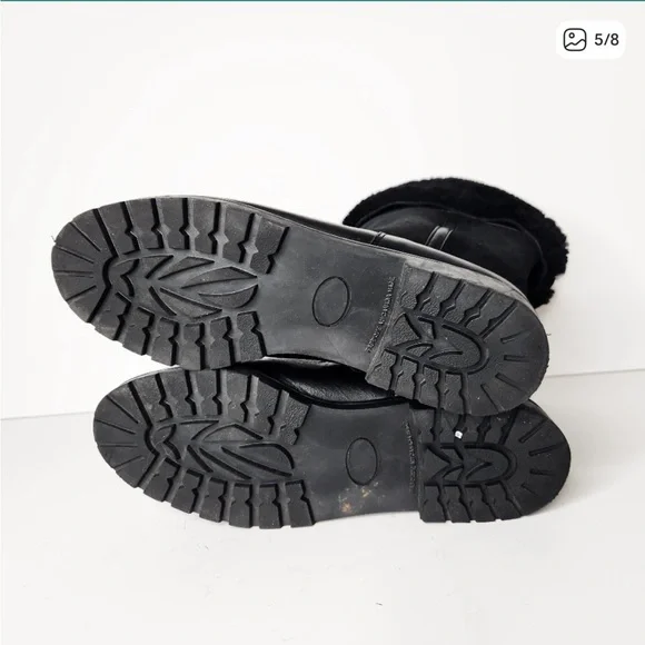 La Canadienne Kosmo Black Leather Suede Fur Shearling Foldover Boots Size 9 - Picture 3 of 5